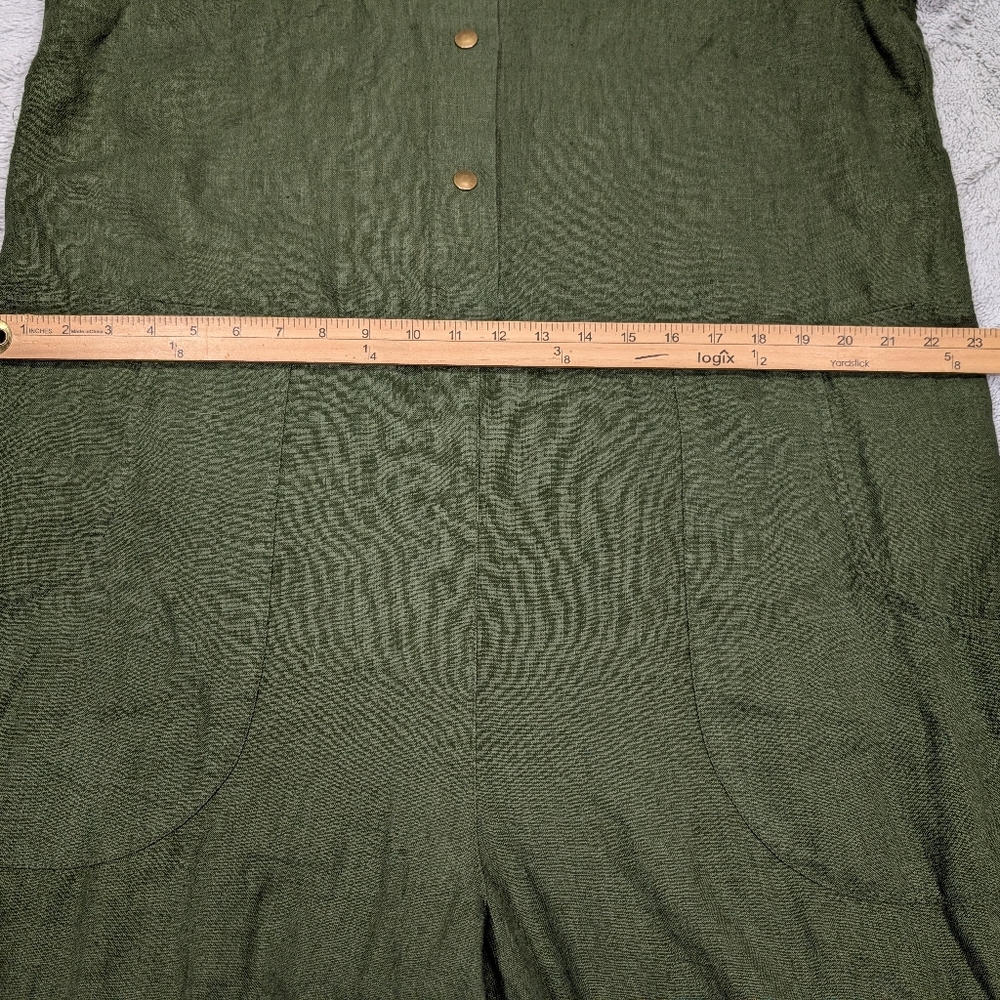 Linenfox Jumpsuit Womens L/XL Green Linen Martin Coverall Snap Up Minimalist - Picture 8 of 9
